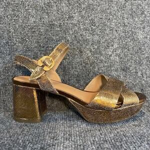 Aerosoles Cosmos Gold Crisscross Platform Sandals Womens 8 Block Heels Retro